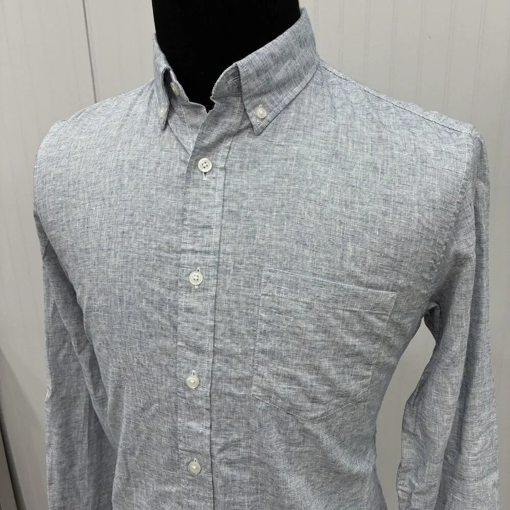 J. Crew Men's Medium Blue Slim Fit Cotton / Linen Long Sleeve Button-Front Shirt